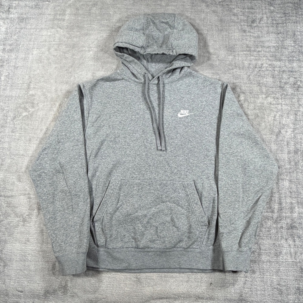 Nike Sweatshirt Men Medium Grey Pullover Essentials Club Fleece Casual Hoodie